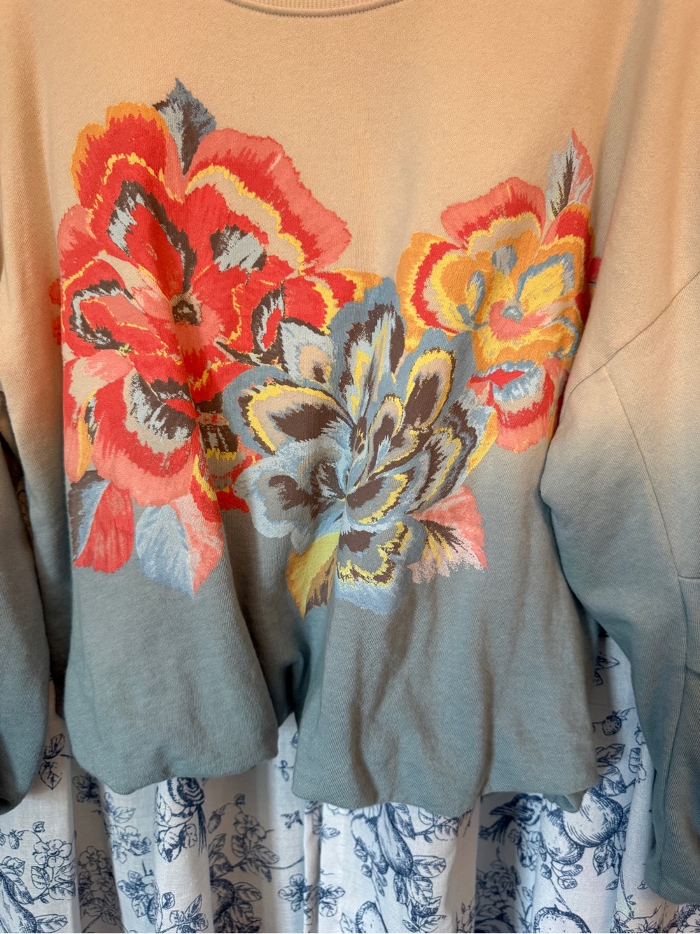 Democracy Ombre Floral Embroidered Sweatshirt - Peach & Sage - Picture 3 of 6